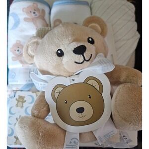 Little Celebrity 7 Piece Baby Bathtime Gift Set Plush Teddy Bear Blue Moon Stars